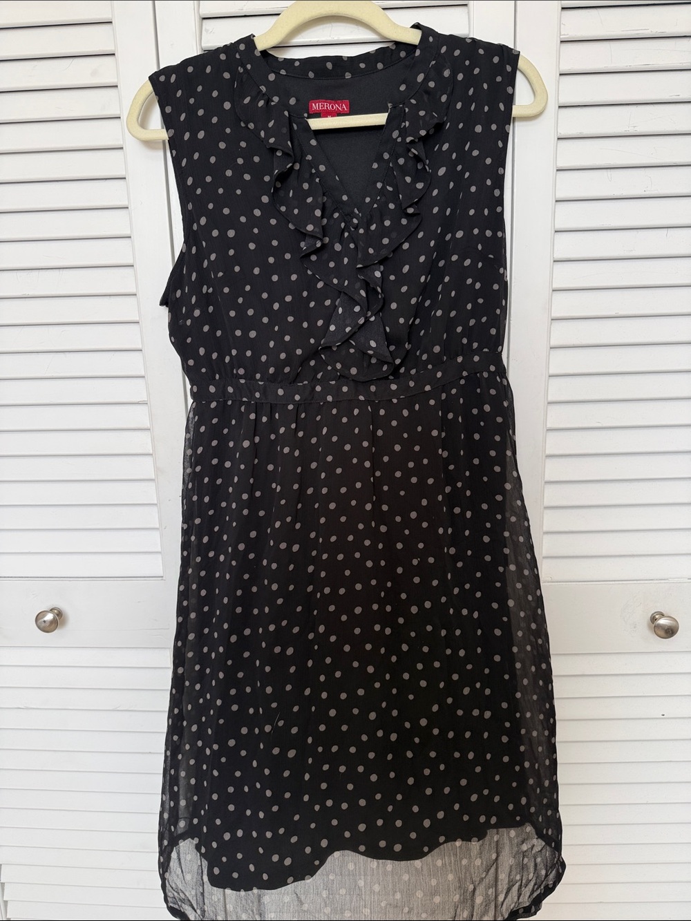 Merona Black Polka Dot Ruffle V-Neck Sleeveless Dress